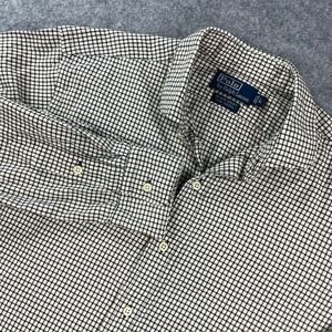Ralph Lauren Estate Sport Mens Button Down Shirt L Cream Gingham Long Sleeve